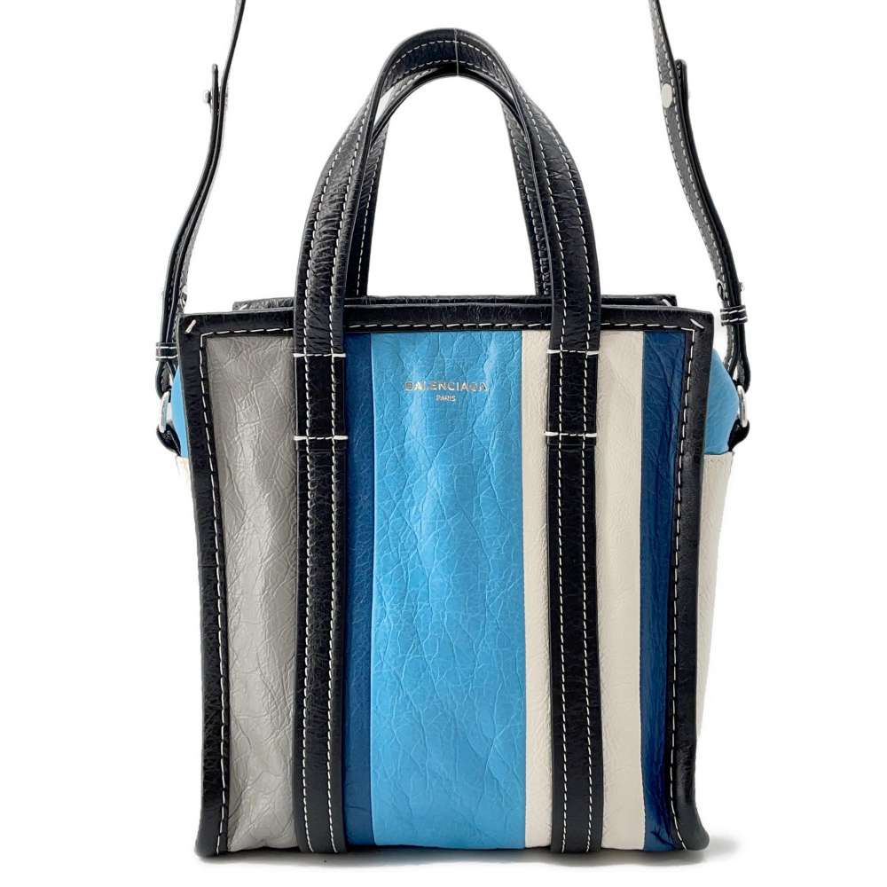 BALENCIAGA Bazar Shopper Blue/Black452458 Leather Size XS