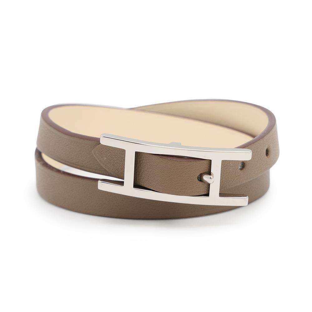 HERMES Double Tour API 2 Bracelet Size T2 Etoupe/Nata Swift Leather