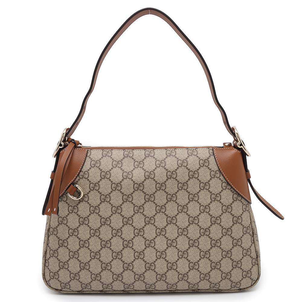 GUCCI GG Emblem Medium One Shoulder Bag Beige/Brown815216 PVC Leather