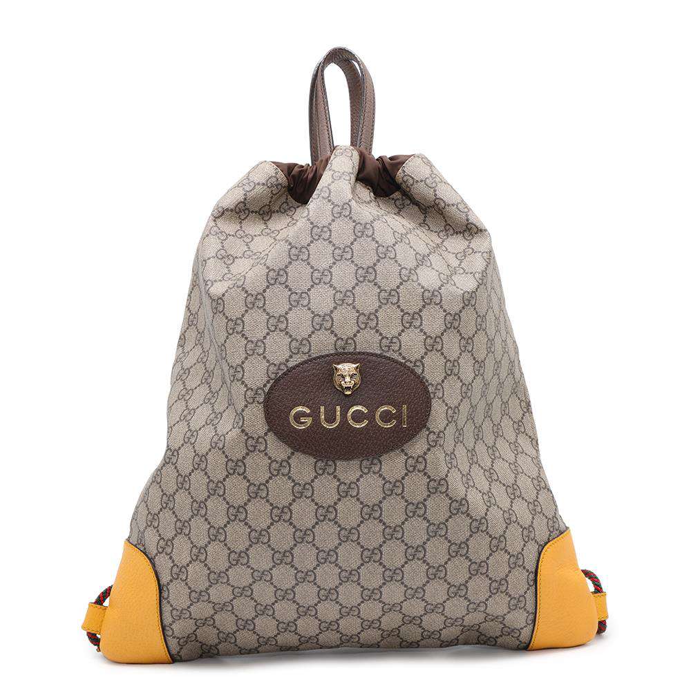 GUCCI GG Supreme Tiger Head Backpack Beige/Brown473872 GG SupremeCanvas Leather