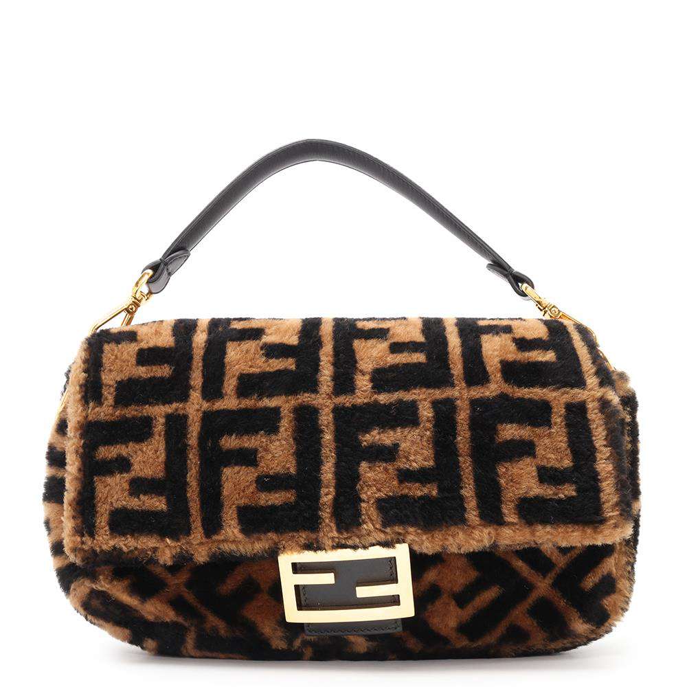 FENDI Mamma bucket Handbag Brown/Black8BR600 Fur Leather