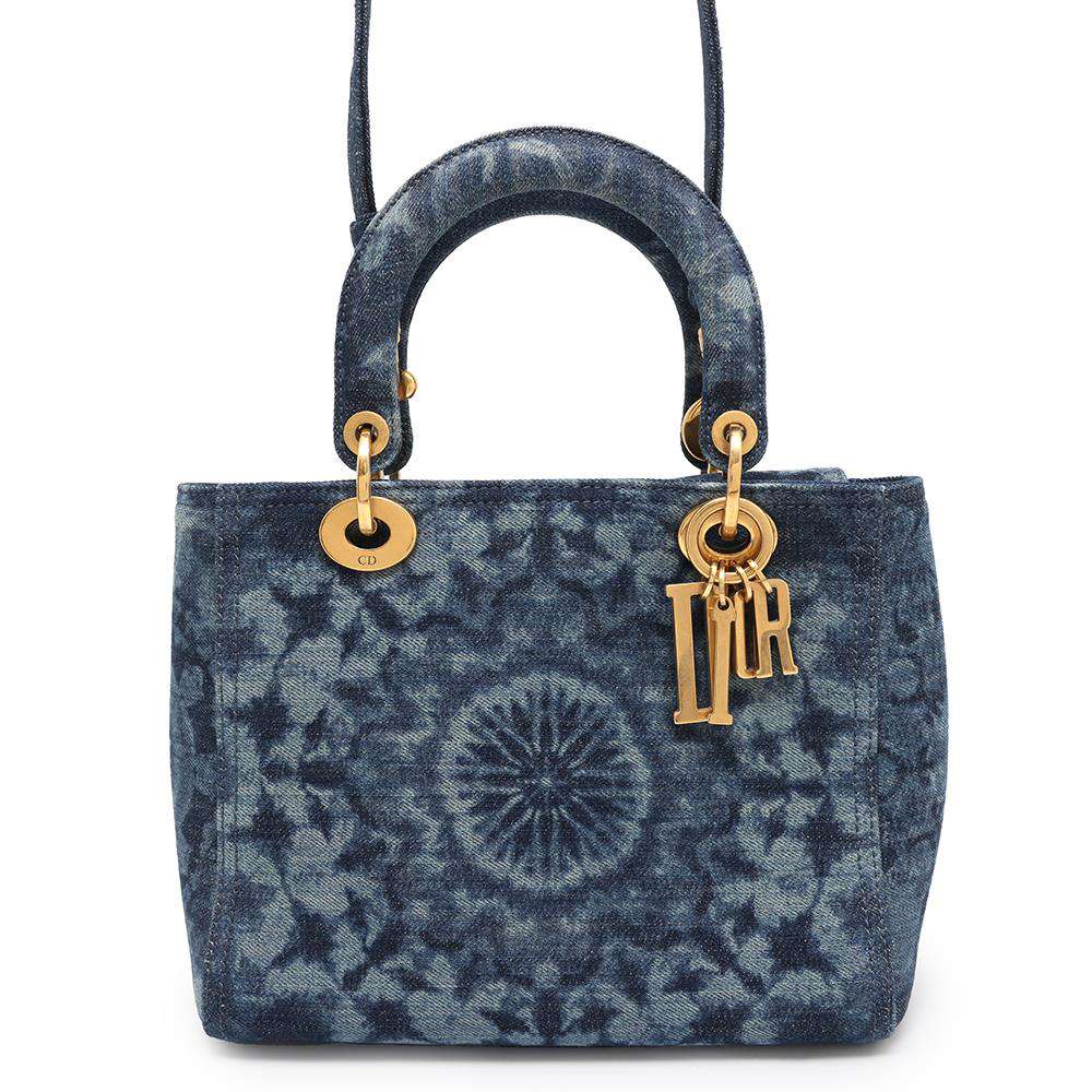 Dior Lady Dior Handbag Kaleidoscope Blue Denim Size Medium