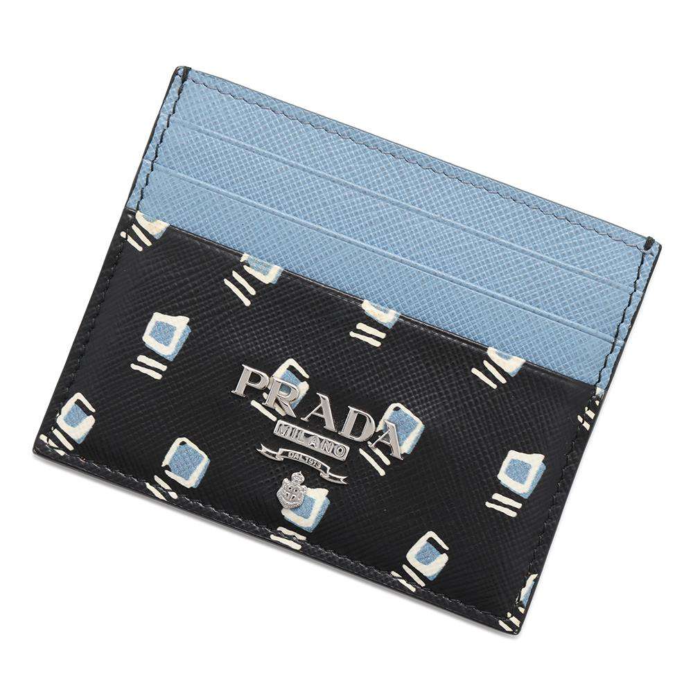 PRADA Card Case Black/Blue1MC025 Leather