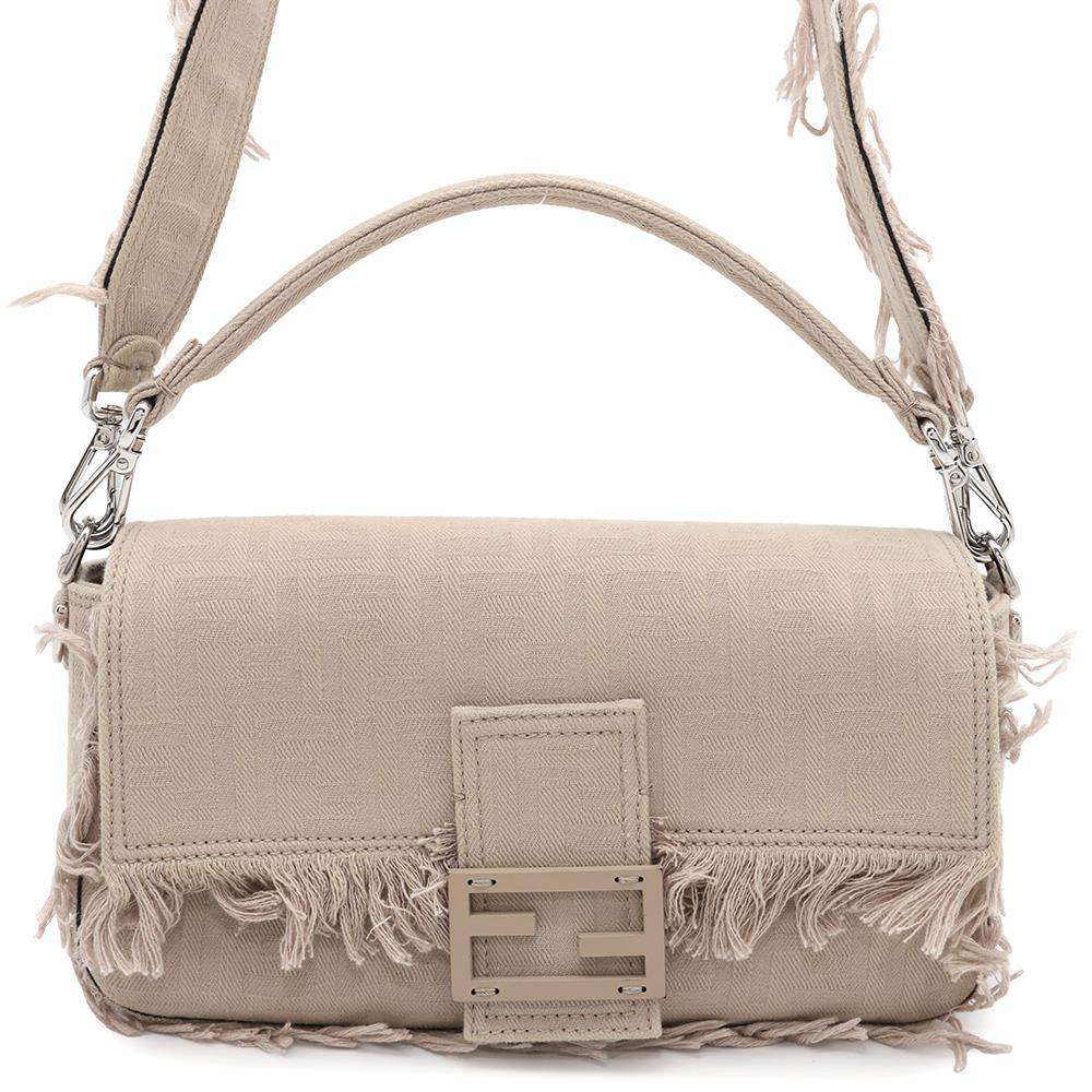 FENDI Fringe Bucket 2WAY Handbag Beige7VA572 Fabric