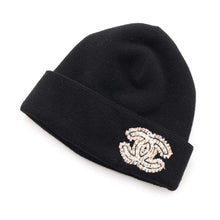 将图像加载到图库查看器中，CHANEL Knit hat CC Logo Tweed Black/PinkAA8603 Cashmere100%
