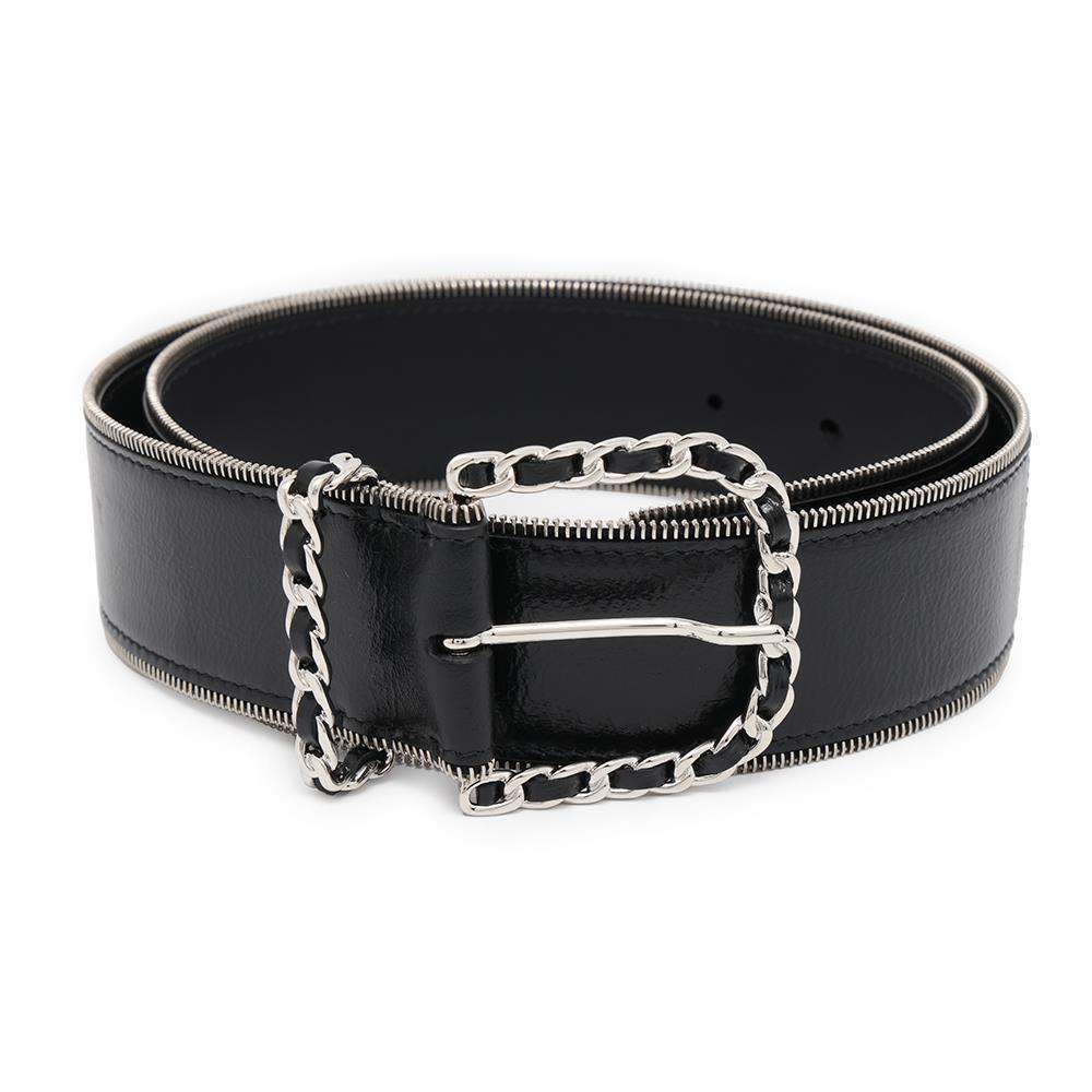 CHANEL Belt Black Lambskin Size 80