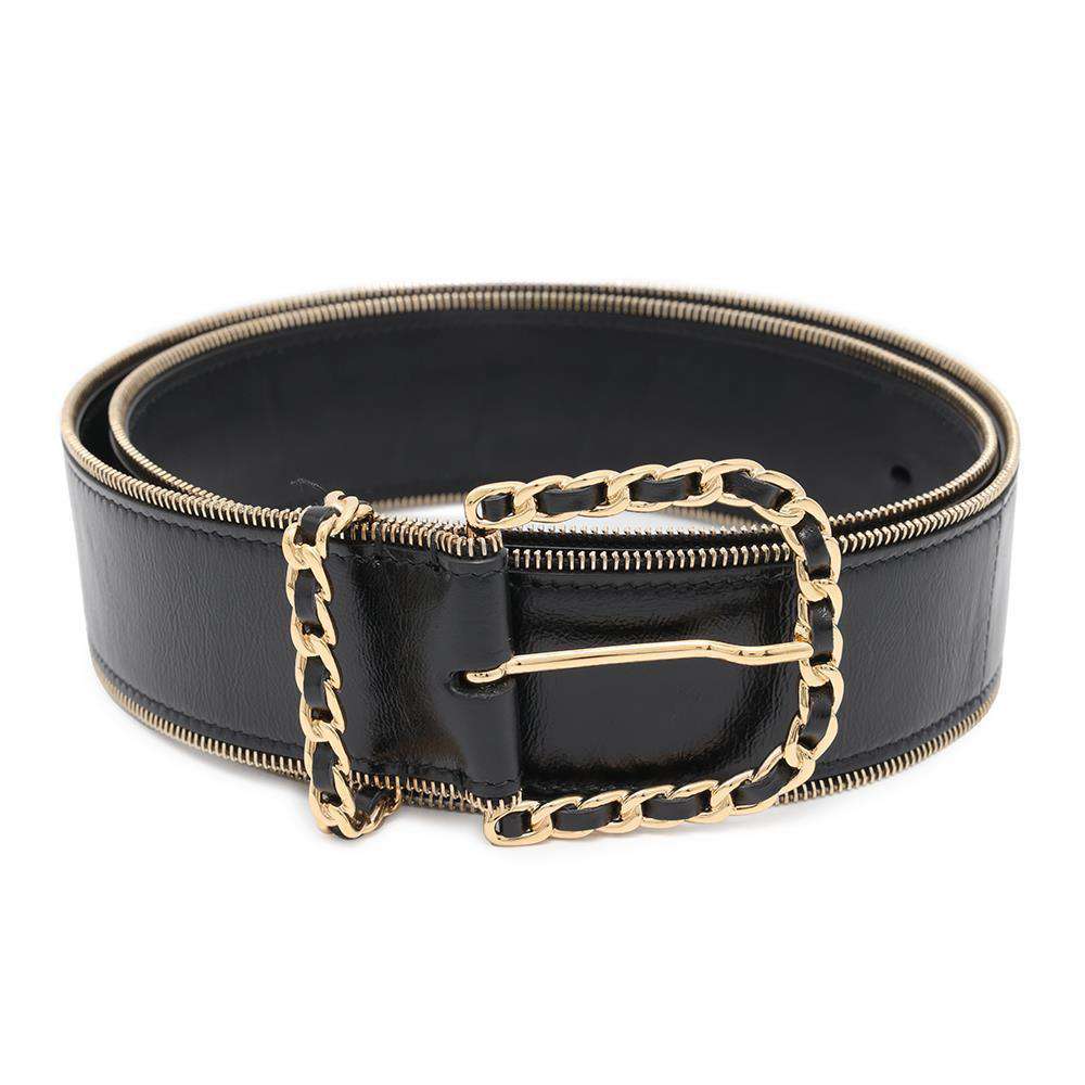 CHANEL Belt Black Lambskin Size 85