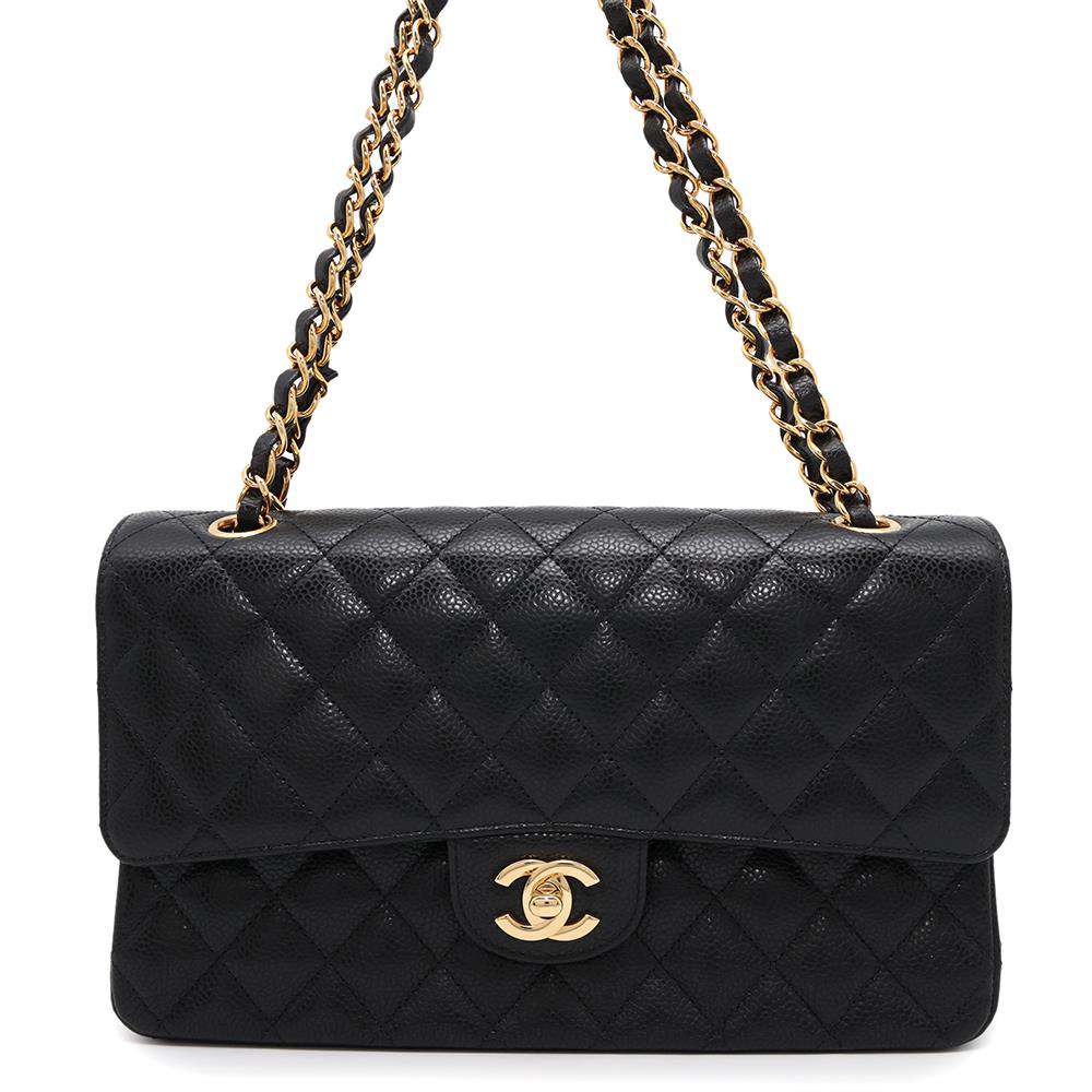 CHANEL Matelasse Double Flap ChainShoulder Bag BlackA01112 Caviar Leather Size 25