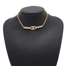 将图像加载到图库查看器中，CHANEL CC Logo Choker GoldABA259 Metal Rhinestone
