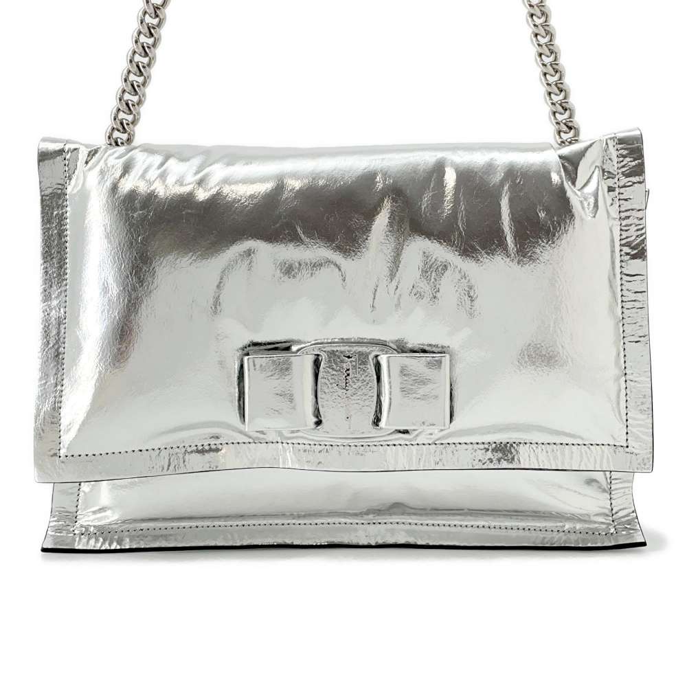 Ferragamo Vara ChainShoulder Bag Viva SilverGG-211287 Leather