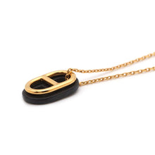 将图像加载到图库查看器中，HERMES Chaine d&#39;Ancre O&#39;Maillon Necklace Black Gold Plated Leather
