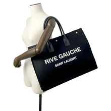 将图像加载到图库查看器中，SAINT LAURENT PARIS Rive Gauche Tote Bag Black/White509415 Canvas Leather
