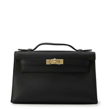 将图像加载到图库查看器中，HERMES Pochette Kelly Black Swift Leather
