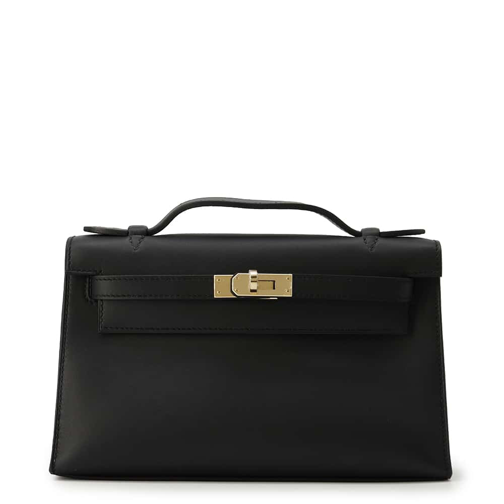 HERMES Pochette Kelly Black Swift Leather