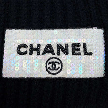 Load image into Gallery viewer, CHANEL Sequins logo scarf BlackAA9552 Cashmere100%
