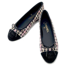 Load image into Gallery viewer, CHANEL Tweed ballet shoes Pink/BlackG02819 Tweed Size 36 1/2C
