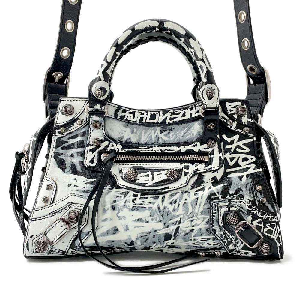 BALENCIAGA Neo Cagoul Graffiti Black/White700940 Leather Size XS