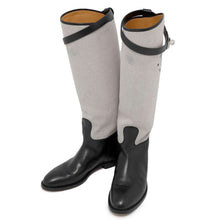 将图像加载到图库查看器中，HERMES JumpingBoots Black Toile H Calf Leather Size 37
