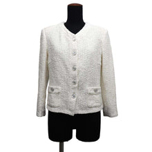 将图像加载到图库查看器中，CHANEL No-collar Tweed Jacket Size 38 WhiteP74453 V66060 Cotton70 % Nylon18% Rayon12%
