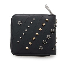 将图像加载到图库查看器中，JIMMY CHOO Lawrence Diagonal Studded Zip Around Wallet Black Leather/Studded
