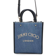 将图像加载到图库查看器中，JIMMY CHOO VARENNE Varenne Denim Tote Bag Blue/Navy Cotton Leather
