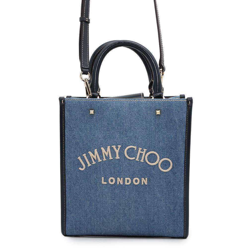 JIMMY CHOO VARENNE Varenne Denim Tote Bag Blue/Navy Cotton Leather