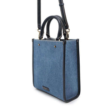 将图像加载到图库查看器中，JIMMY CHOO VARENNE Varenne Denim Tote Bag Blue/Navy Cotton Leather
