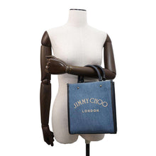 将图像加载到图库查看器中，JIMMY CHOO VARENNE Varenne Denim Tote Bag Blue/Navy Cotton Leather
