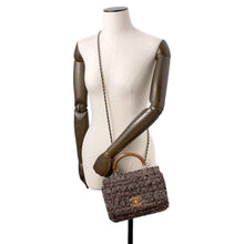 Load image into Gallery viewer, CHANEL top handle chain shoulder bag Brown Tweed Wood Size 23
