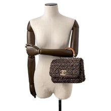 将图像加载到图库查看器中，CHANEL top handle chain shoulder bag Brown Tweed Wood Size 23
