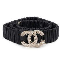 Load image into Gallery viewer, CHANEL CC Logo Belt Size 80/32 Black Rubber Faux Pearl Rhinestone
