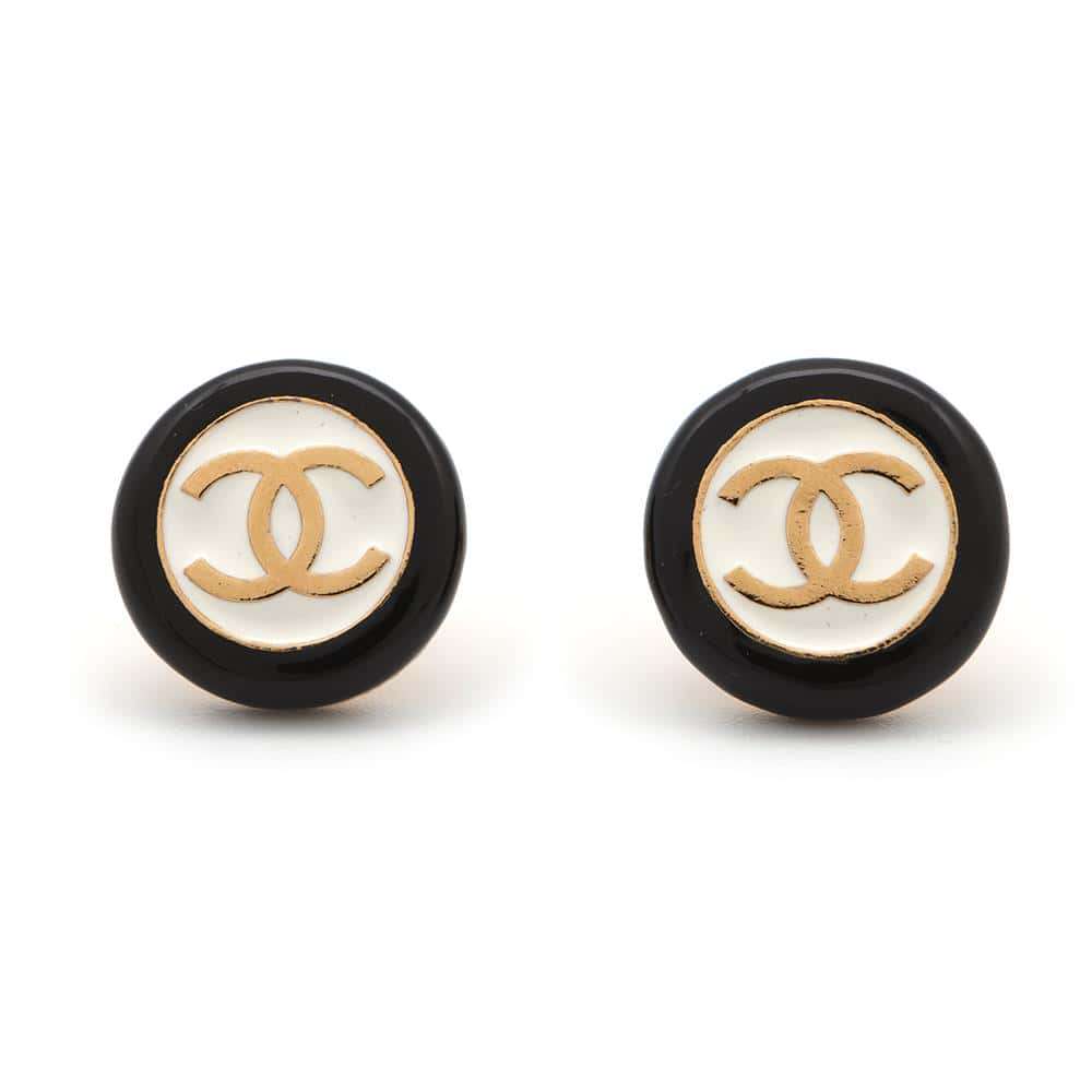 CHANEL CC Logo Circle Earrings White/BlackABC997 Metal