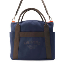 Load image into Gallery viewer, HERMES Sac de Pansage Navy/Feu Toile Chevrons Canvas
