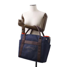 将图像加载到图库查看器中，HERMES Sac de Pansage Navy/Feu Toile Chevrons Canvas
