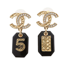 Load image into Gallery viewer, CHANEL CC Logo 5RhinestoneEarrings BlackABB357 Metal
