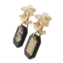 Load image into Gallery viewer, CHANEL CC Logo 5RhinestoneEarrings BlackABB357 Metal
