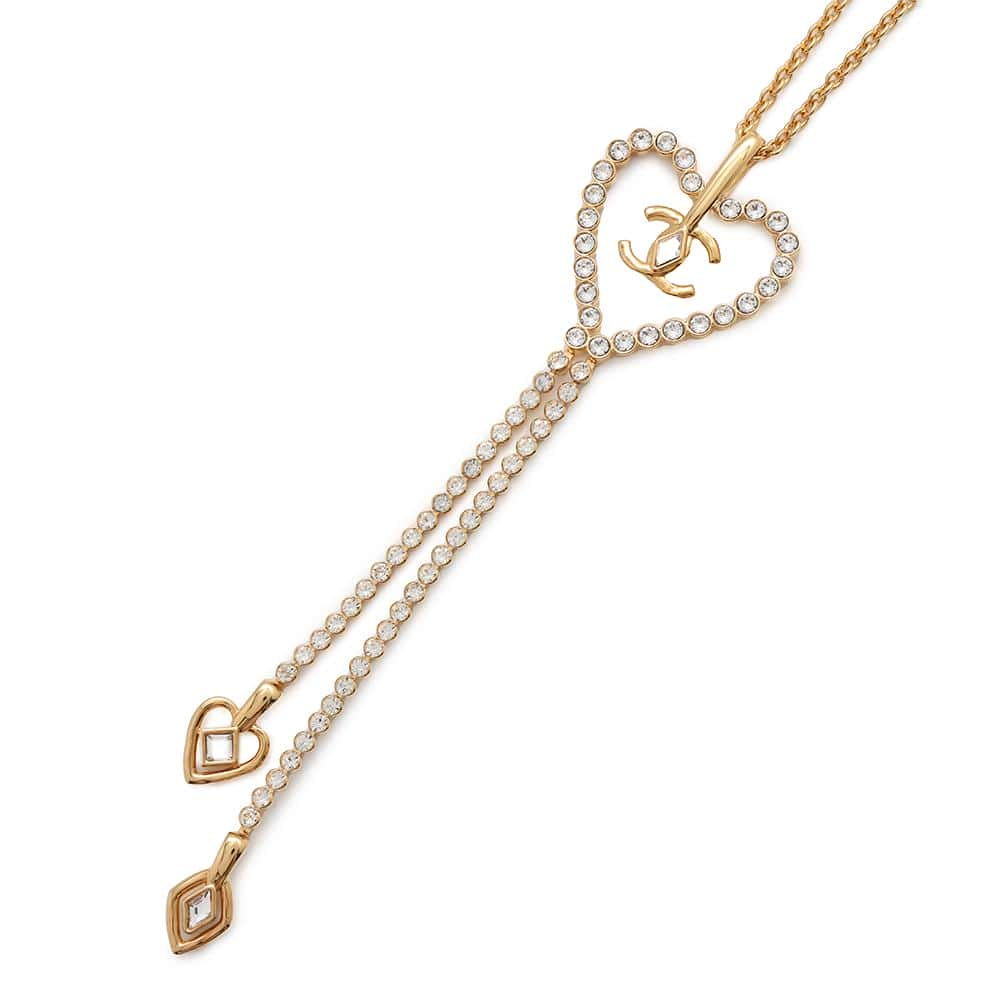 CHANEL Heart-shaped Rhinestone Necklace Metal