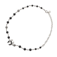 将图像加载到图库查看器中，CHANEL CC Logo Ball Chain Necklace Black/Silver Metal strass
