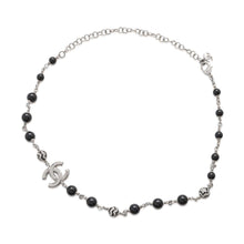 将图像加载到图库查看器中，CHANEL CC Logo Ball Chain Necklace Black/Silver Metal strass
