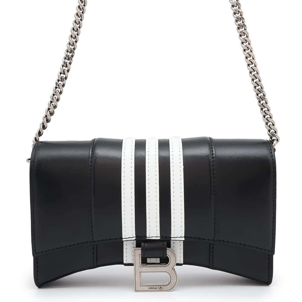 BALENCIAGA Adidas Hourglass Chain Wallet Black/White656050 Leather