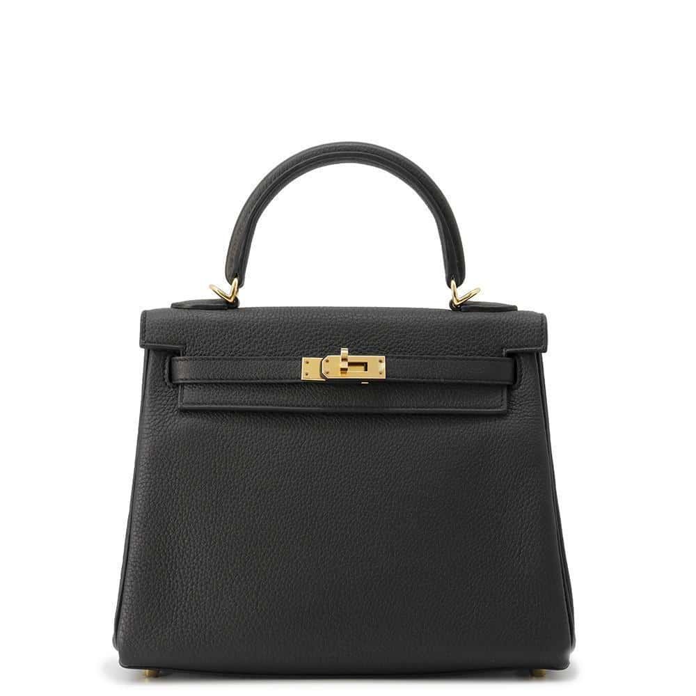 HERMES Kelly Retourne Black Togo Leather Size 25