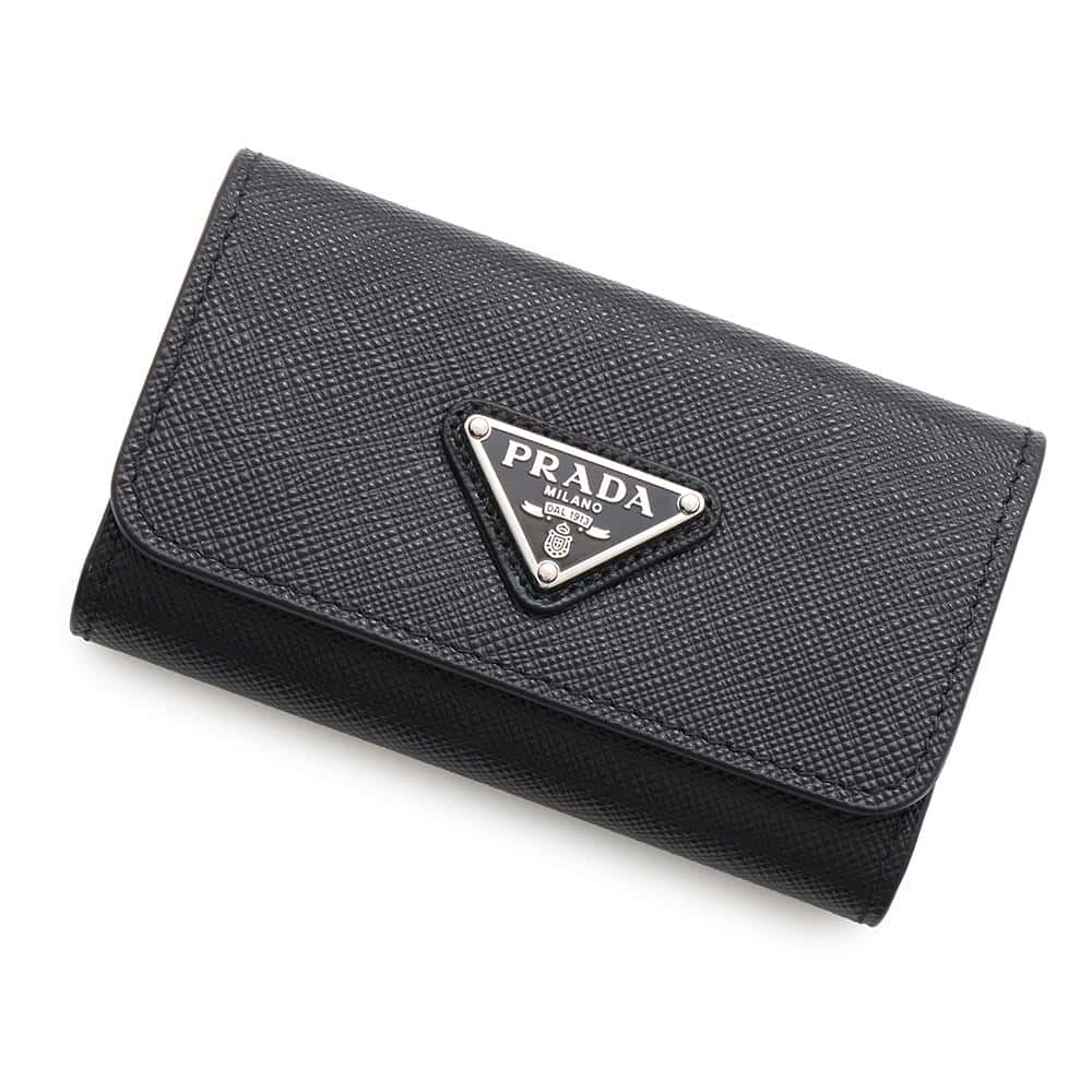 PRADA Geometric Pattern 4-Row Key Case Black1PG004 Leather