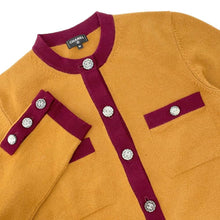 Load image into Gallery viewer, CHANEL COCO Button cardigan Size 36 Mustard/PurpleP71510 Cashmere100%
