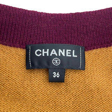 Load image into Gallery viewer, CHANEL COCO Button cardigan Size 36 Mustard/PurpleP71510 Cashmere100%
