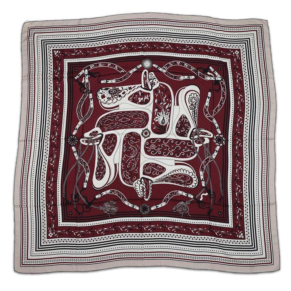 HERMES Carre Geant Festival Des Amazones Amazon Festival Bandana Size 140 Burgundy / Natural / Black Cashmere70% Silk30%