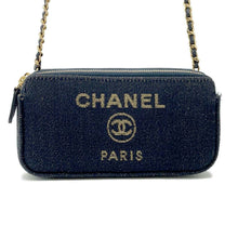 将图像加载到图库查看器中，CHANEL Deauville Chain Wallet NavyA81978 Canvas/Leather
