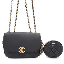 将图像加载到图库查看器中，CHANEL Matelasse Flap Bag &amp; Coin Purse ChainShoulder Bag BlackAS1094 Calf Leather
