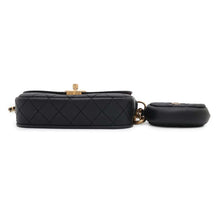 将图像加载到图库查看器中，CHANEL Matelasse Flap Bag &amp; Coin Purse ChainShoulder Bag BlackAS1094 Calf Leather
