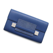 将图像加载到图库查看器中，Delvaux Madame Long Wallet Blue Leather/Galuchat Leather
