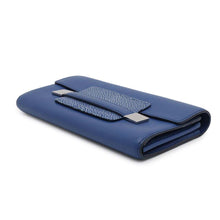 将图像加载到图库查看器中，Delvaux Madame Long Wallet Blue Leather/Galuchat Leather
